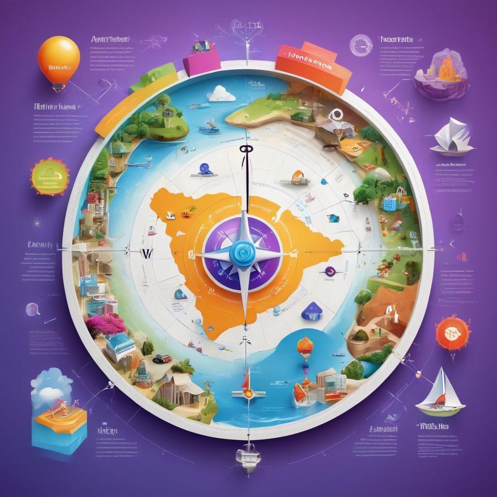 A whimsical map of the blogosphere featuring various pathways leading to different engaging content areas, like videos, articles, and infographics, with colorful icons representing creativity, collaboration, and audience engagement. Include a compass symbolizing guidance in content creation. The backdrop showcases a vibrant digital landscape. super-realistic. vibrant colors. 3D.